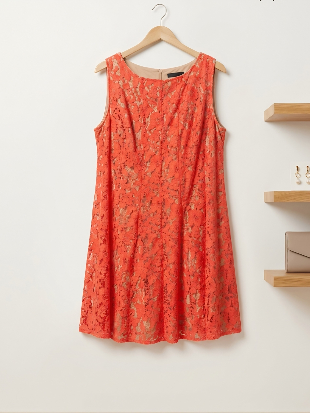 Sleeveless Coral Lace Midi Dress